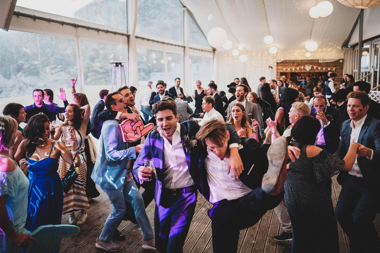 Crazy dancefloor action at a Lusty Glaze wedding