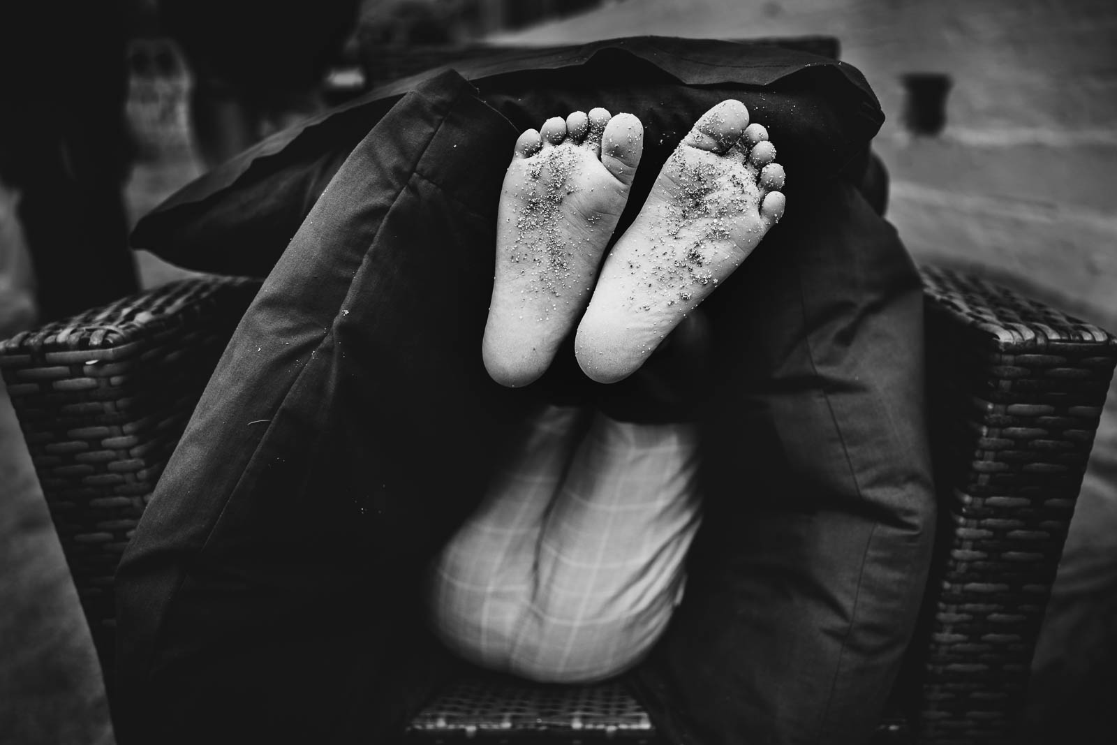 Lusty Glaze Wedding Photography. Sandy feet.